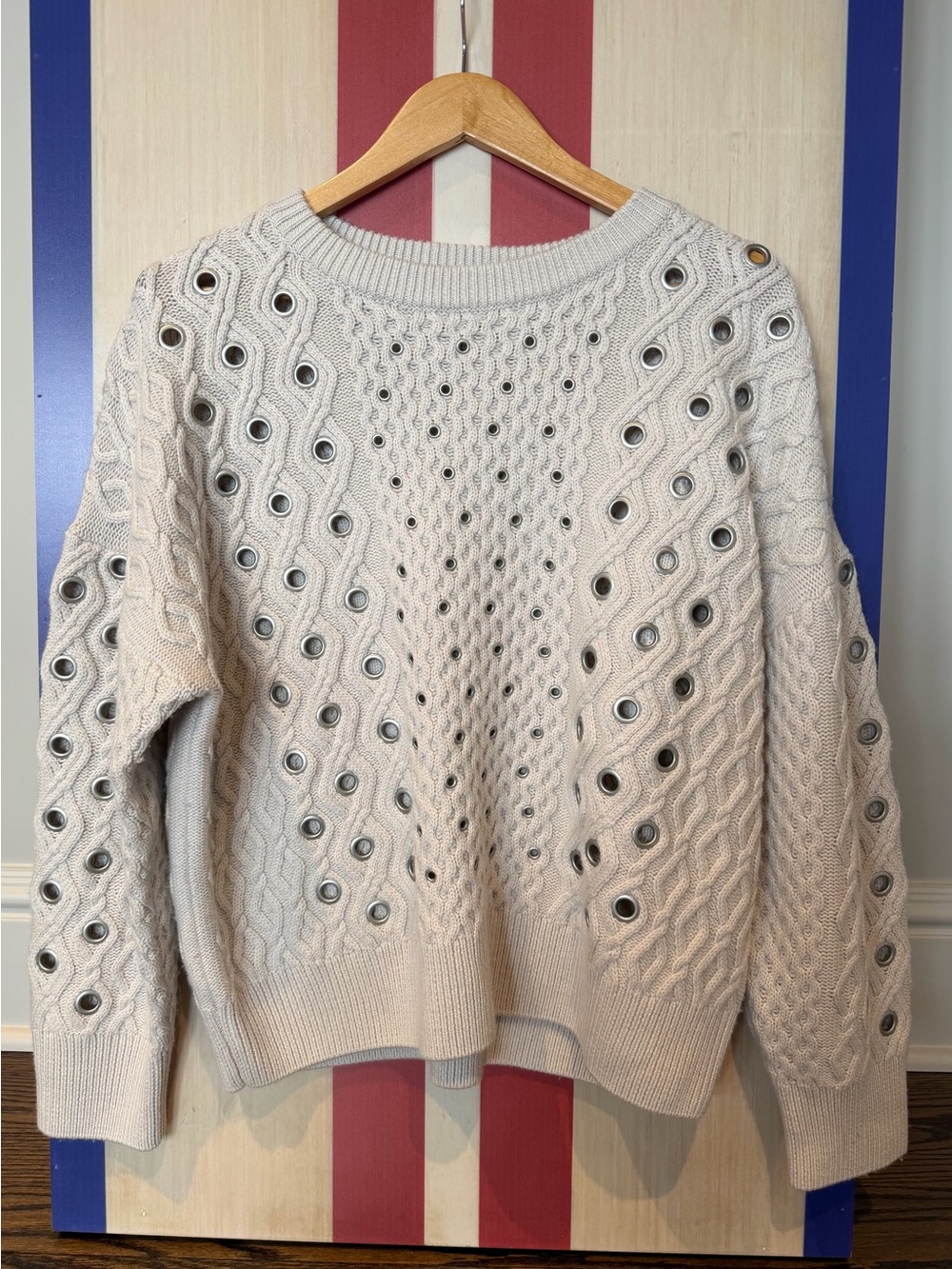 rag & bone Ivory Grommet Cable Knit Merino Sweater Size S